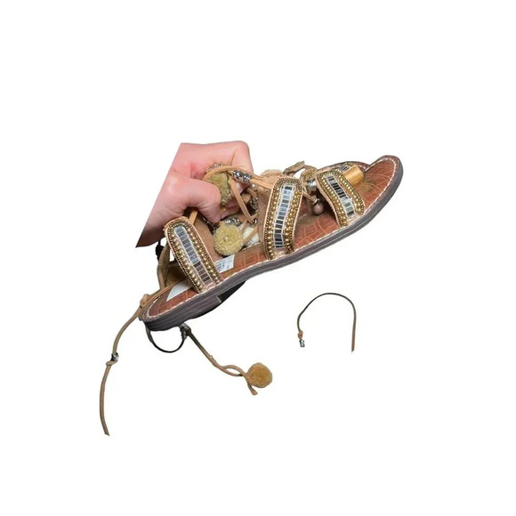 Sam Edelman Graciela  Leather Beaded Flat Sandals NWOB - Picture 2 of 7